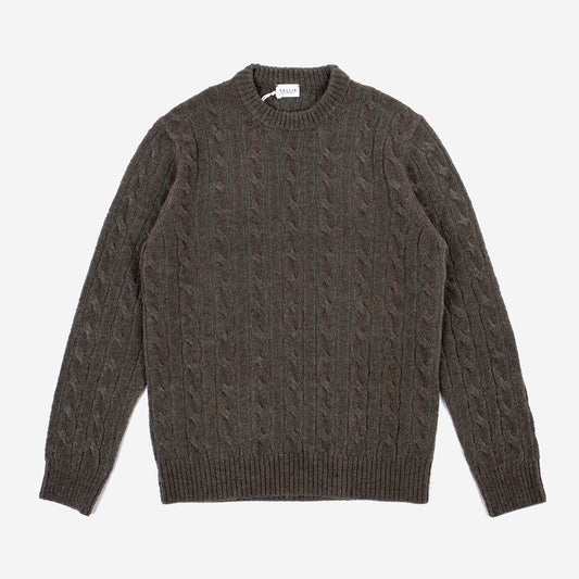 Morag Braid Merino Wool Crewneck - Vintage Olive