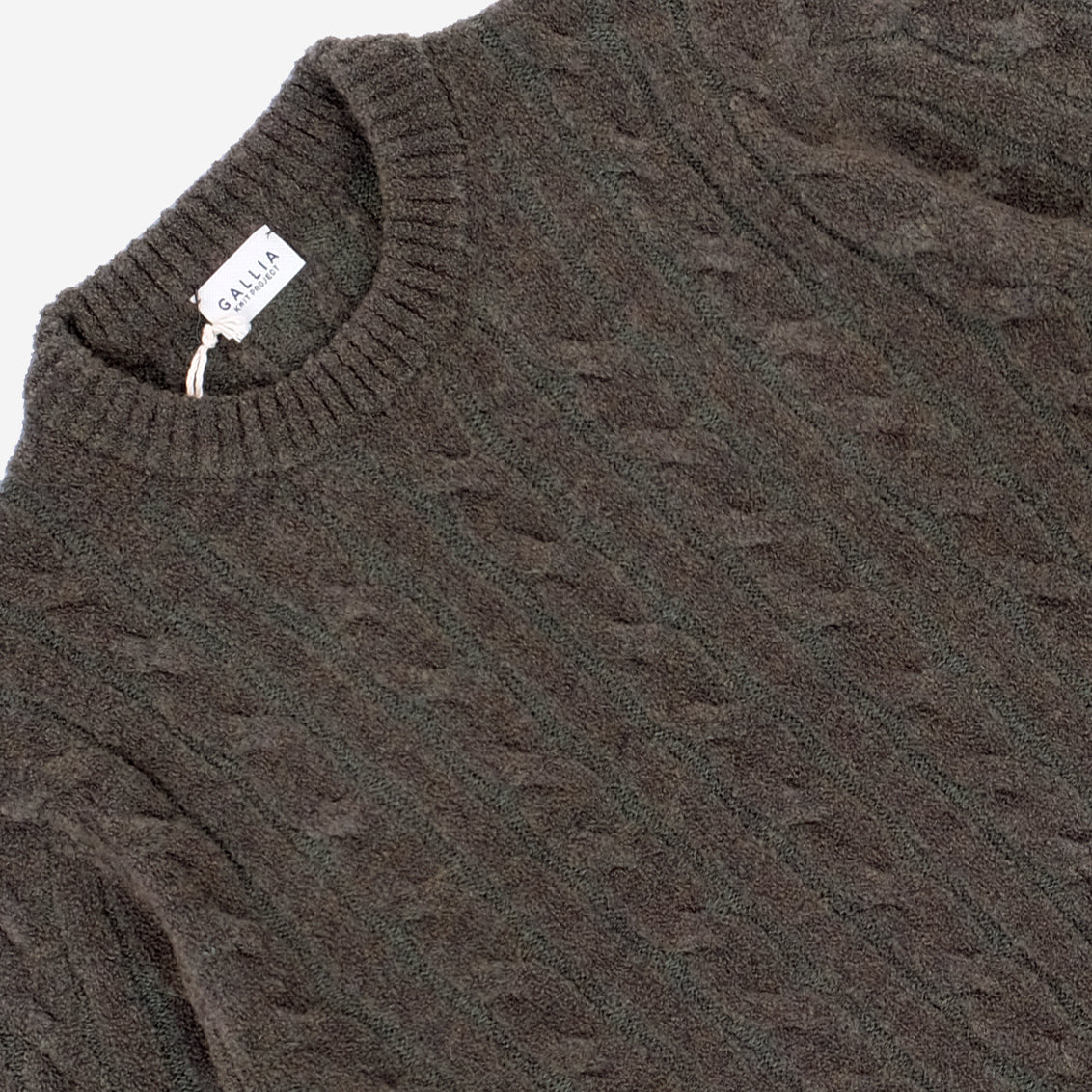 Morag Braid Merino Wool Crewneck - Vintage Olive