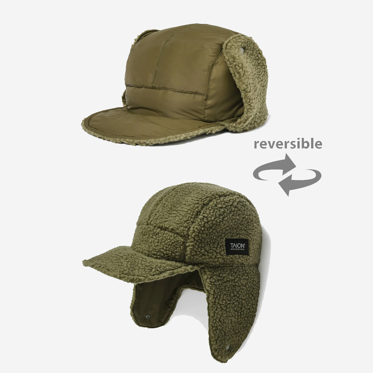 Mountain Reversible Down x Boa Warm Cap - Olive x Dark Olive