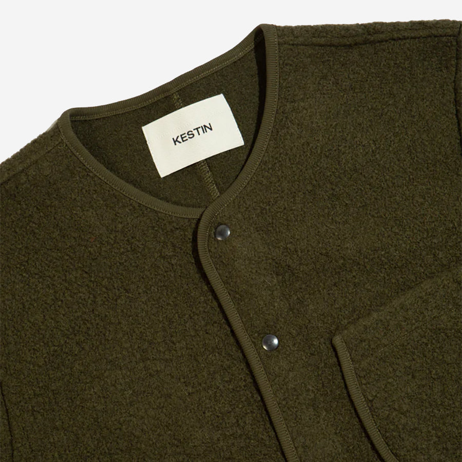 Neist Wool Fleece Collarless Cardigan - Defender Green