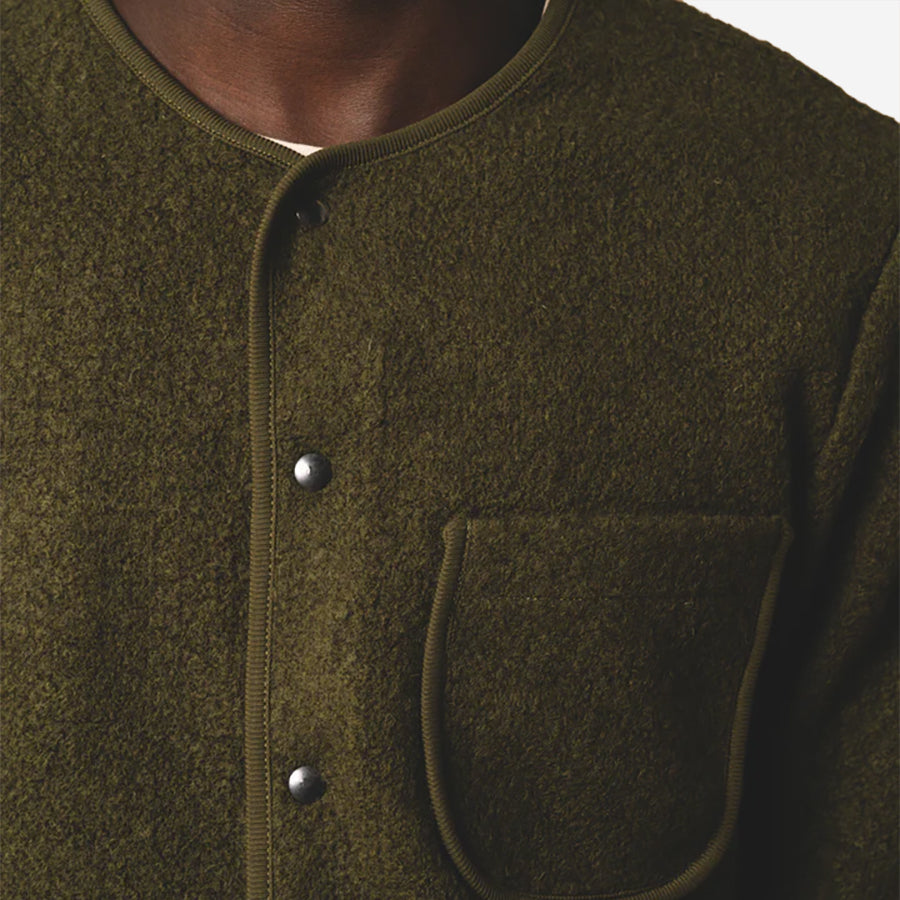 Neist Wool Fleece Collarless Cardigan - Defender Green