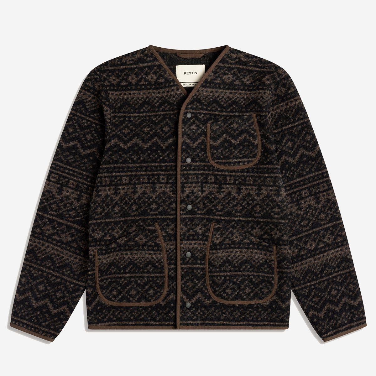 Neist Knitted Fairisle Cardigan - Peat/Black