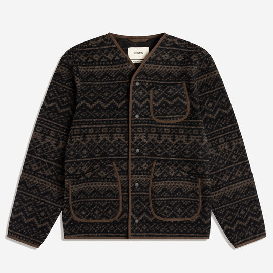 Neist Knitted Fairisle Cardigan - Peat/Black