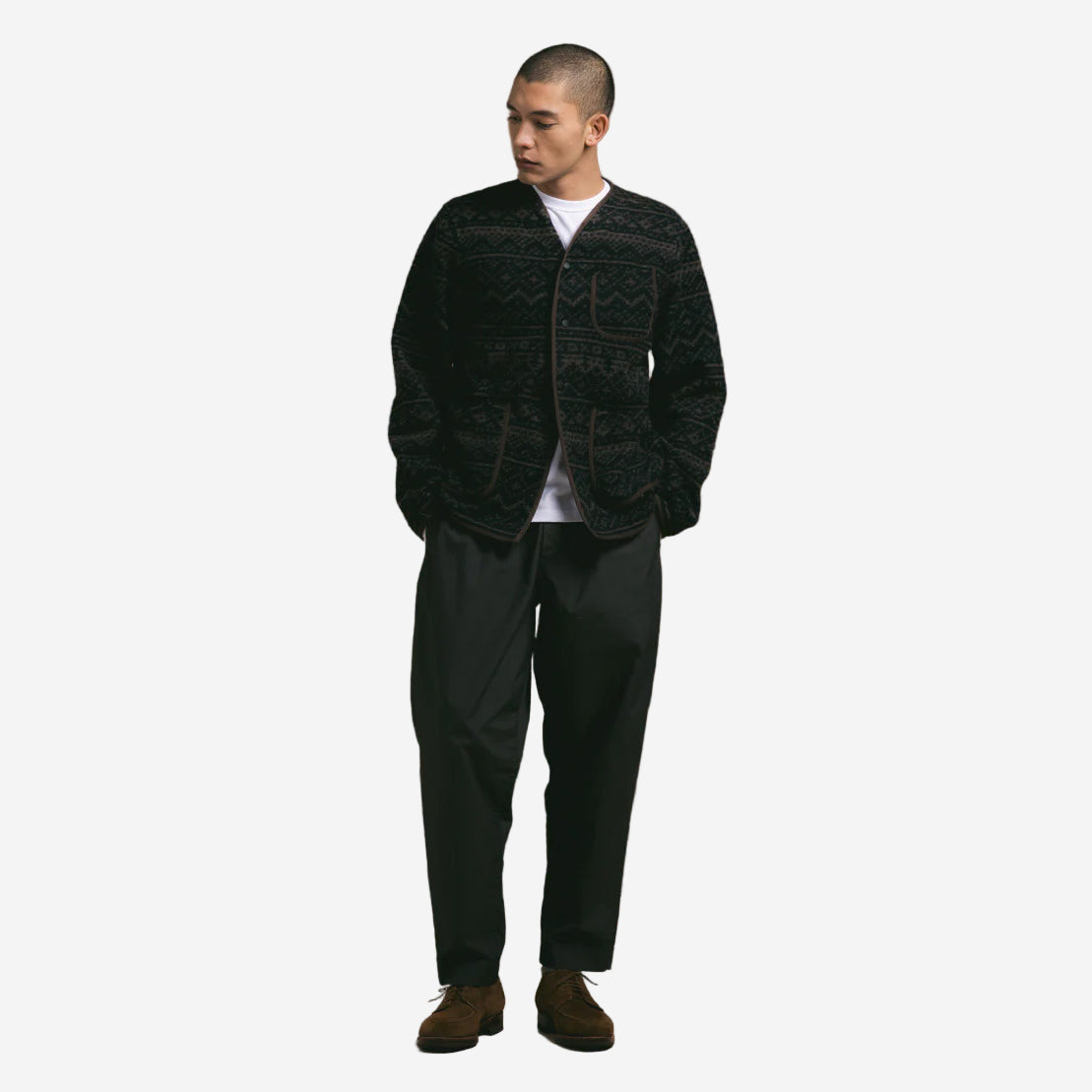 Neist Knitted Fairisle Cardigan - Peat/Black