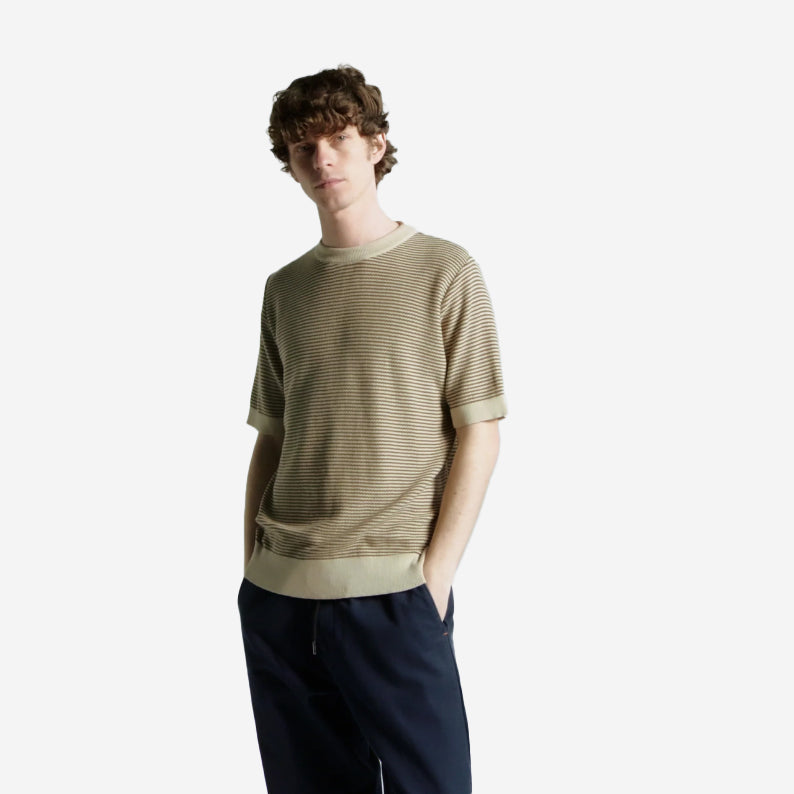 Newport Stripe Knit T-Shirt - Sand Brown