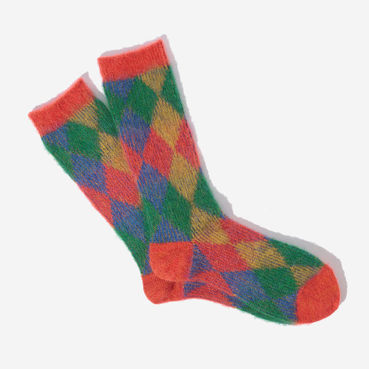 Napping Argyle Jacquard Crew Socks - Orange