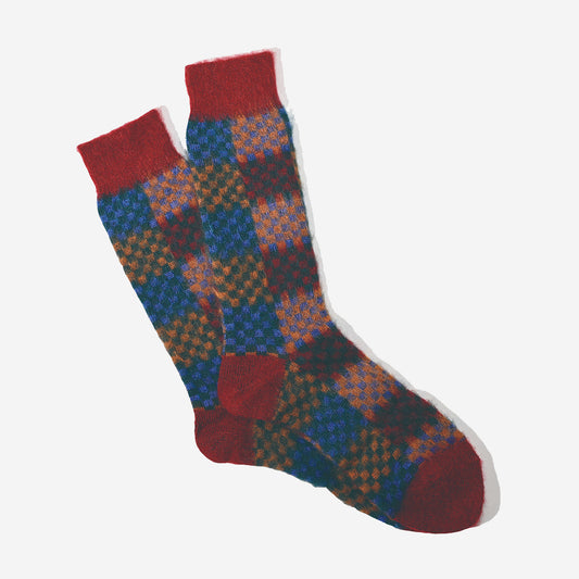 Napping Checker Jacquard Crew Socks - Wine