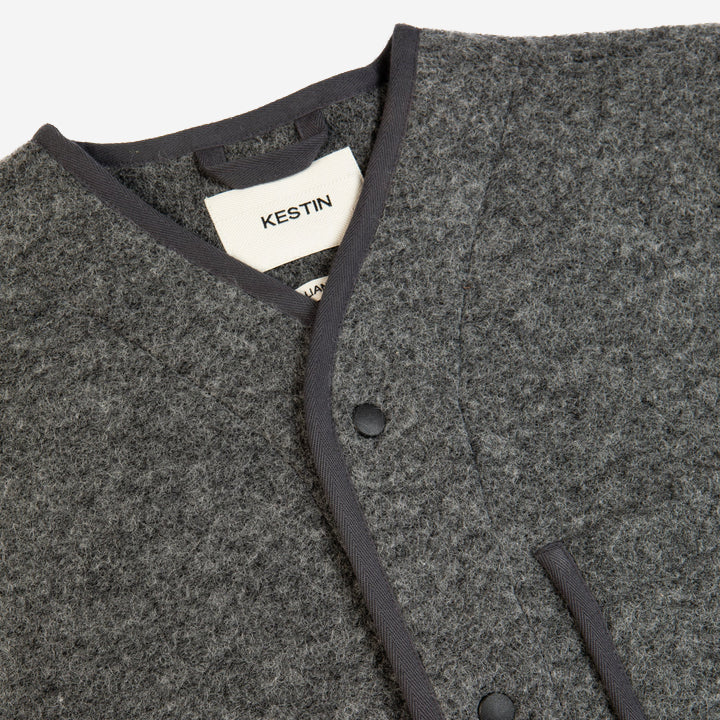 Neist Wool Fleece Collarless Cardigan - Grey