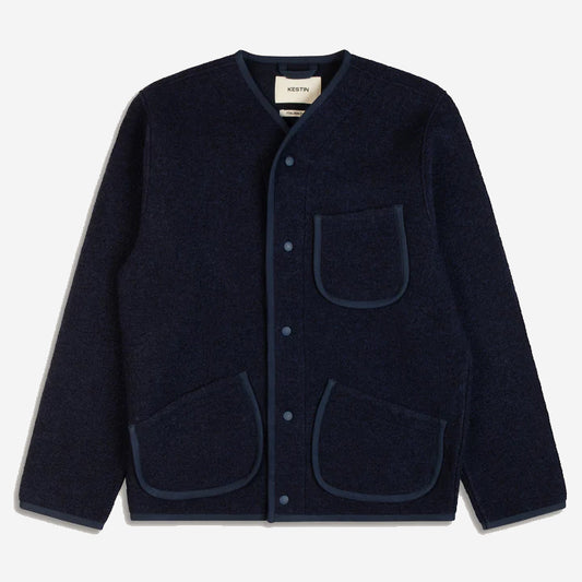 Neist Wool Fleece Collarless Cardigan - Midnight Blue