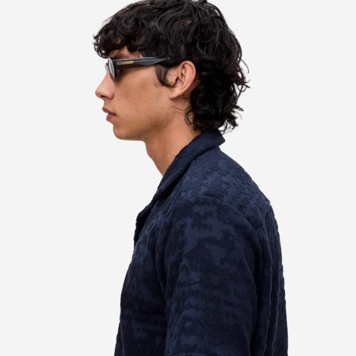 Night Lagoon Cuba Terry Jacquard Vacation Shirt - Navy