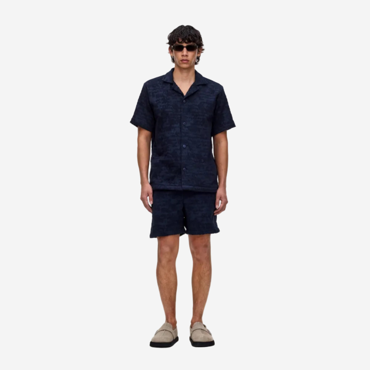 Night Lagoon Cuba Terry Jacquard Vacation Shirt - Navy