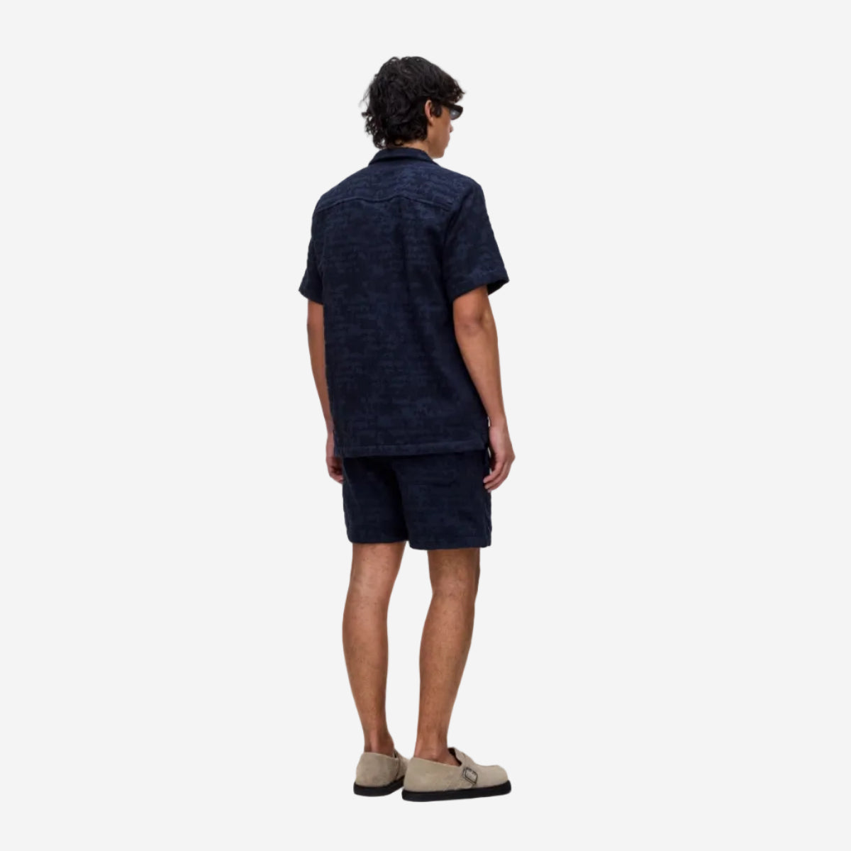 Night Lagoon Cuba Terry Jacquard Vacation Shirt - Navy