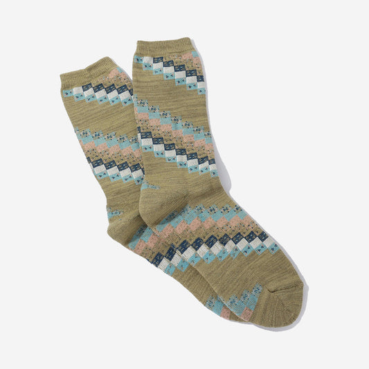 OC Quilted Pattern Crew Socks - Khaki