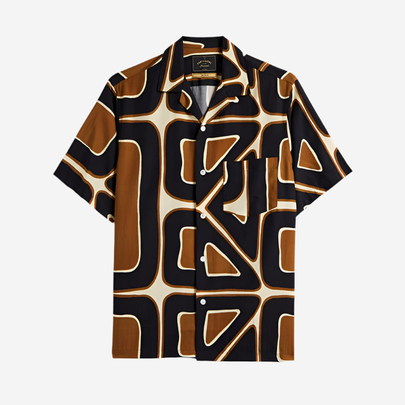 Opum Tencel S/S Vacation Shirt - Black/Brown