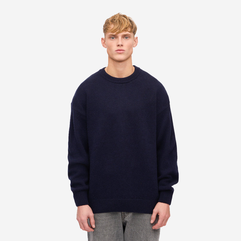 Oversized Merino Wool Crew - Navy Blue