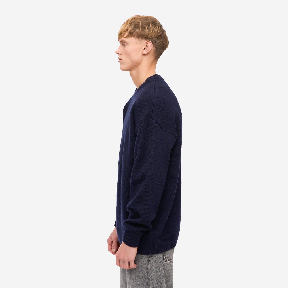 Oversized Merino Wool Crew - Navy Blue