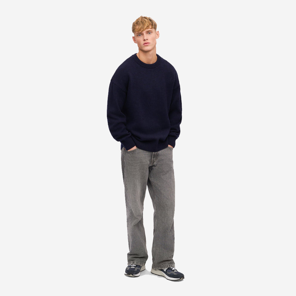 Oversized Merino Wool Crew - Navy Blue