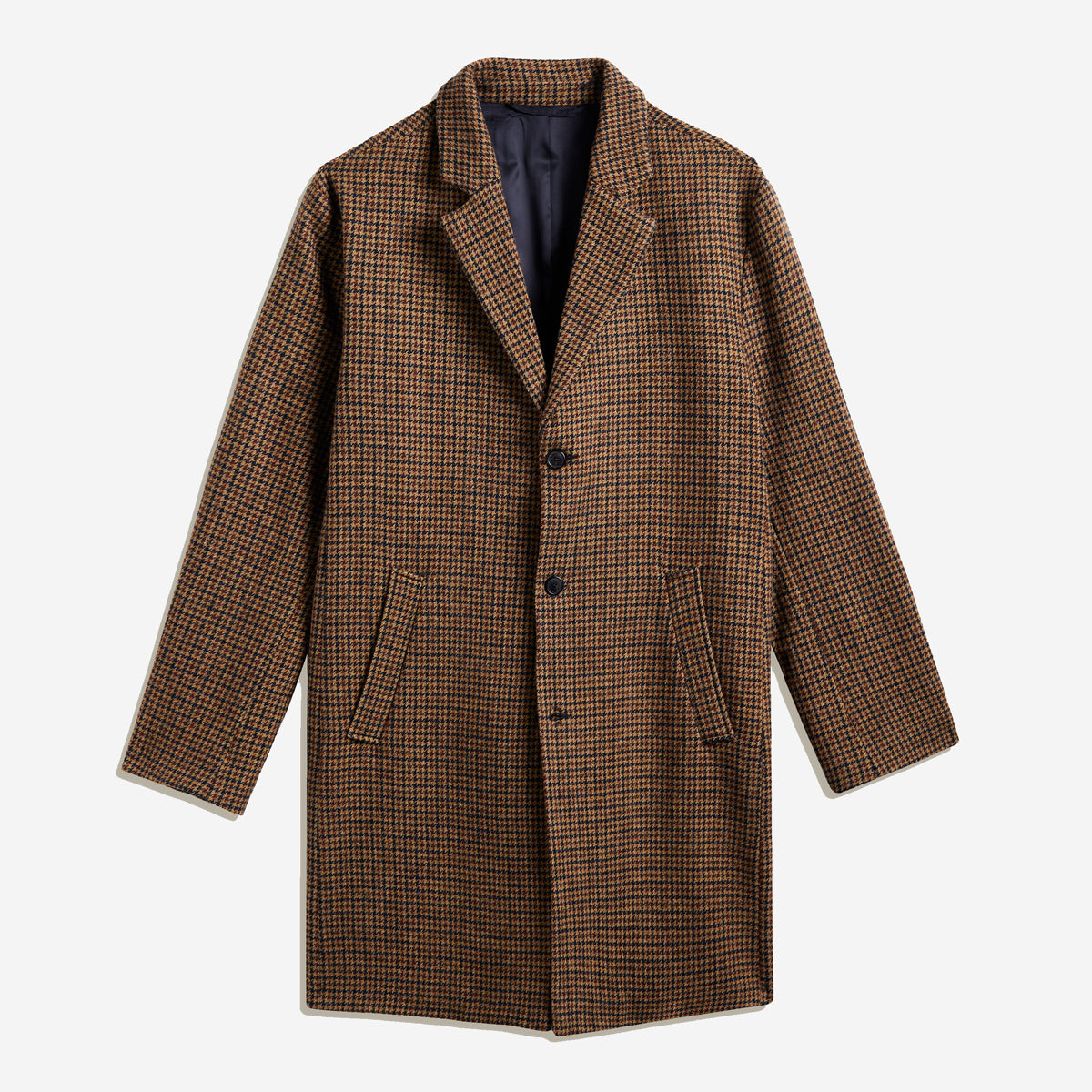 Wool Houndstooth Overcoat - Caramel Pied Poule
