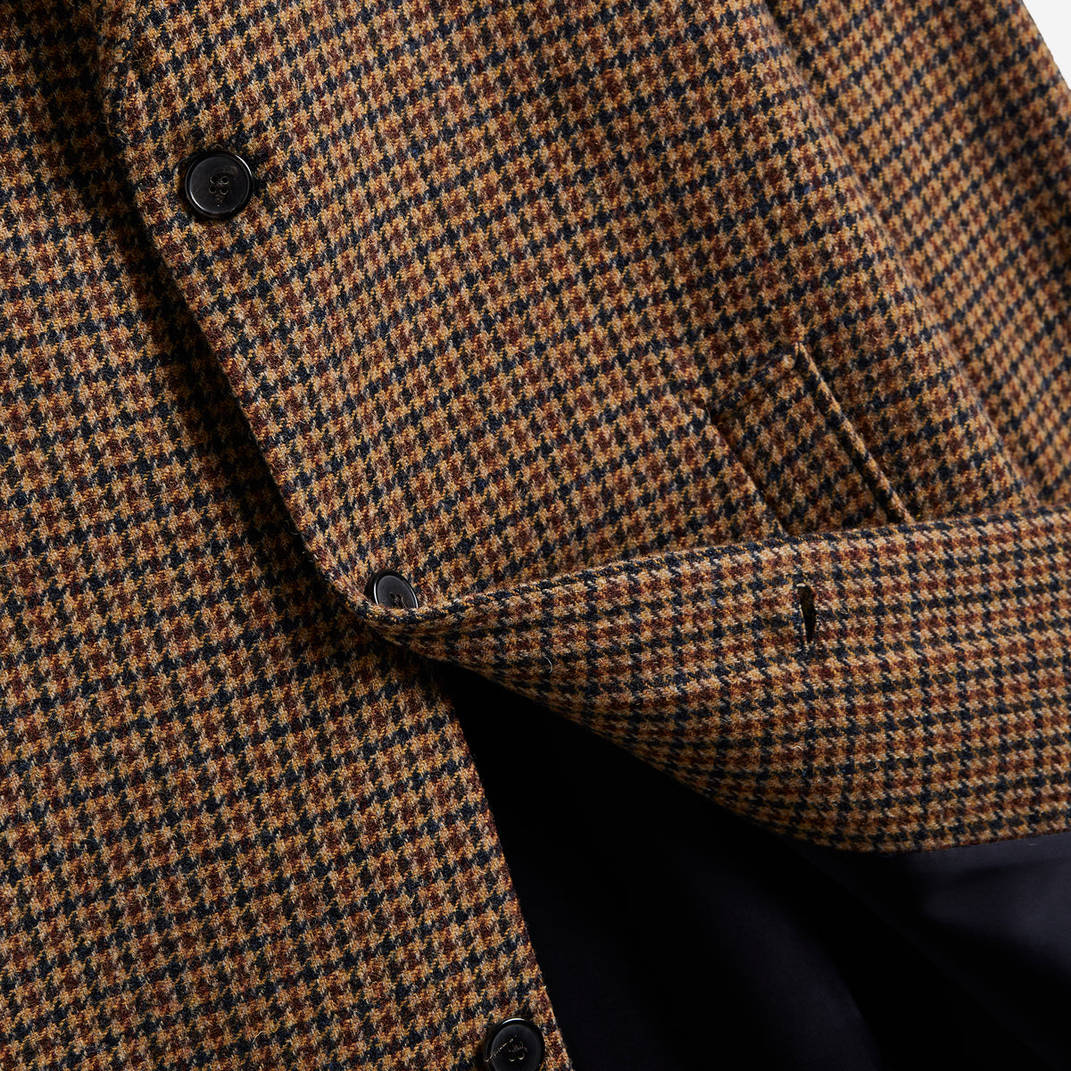 Wool Houndstooth Overcoat - Caramel Pied Poule