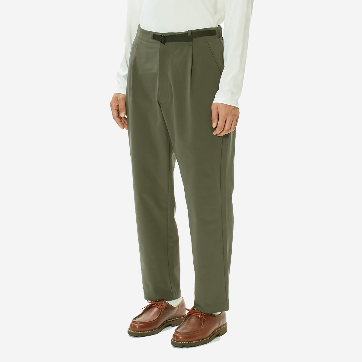 One Tuck Tapered Stretch Pants - Olive Green