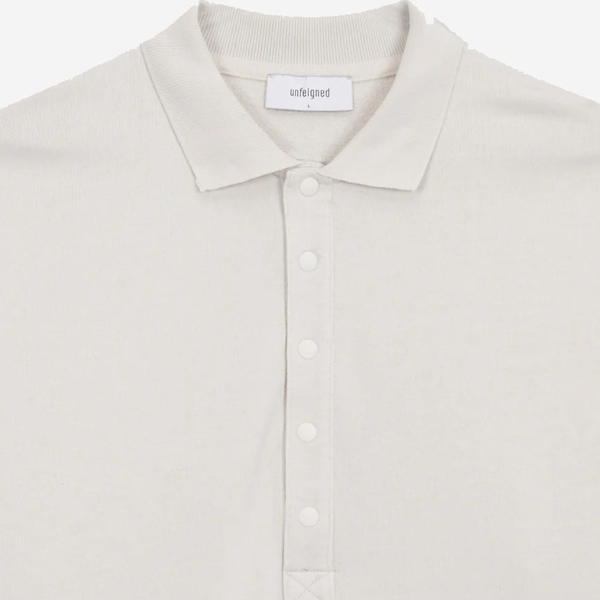 Oversized L/S Sweat Polo - Bone White