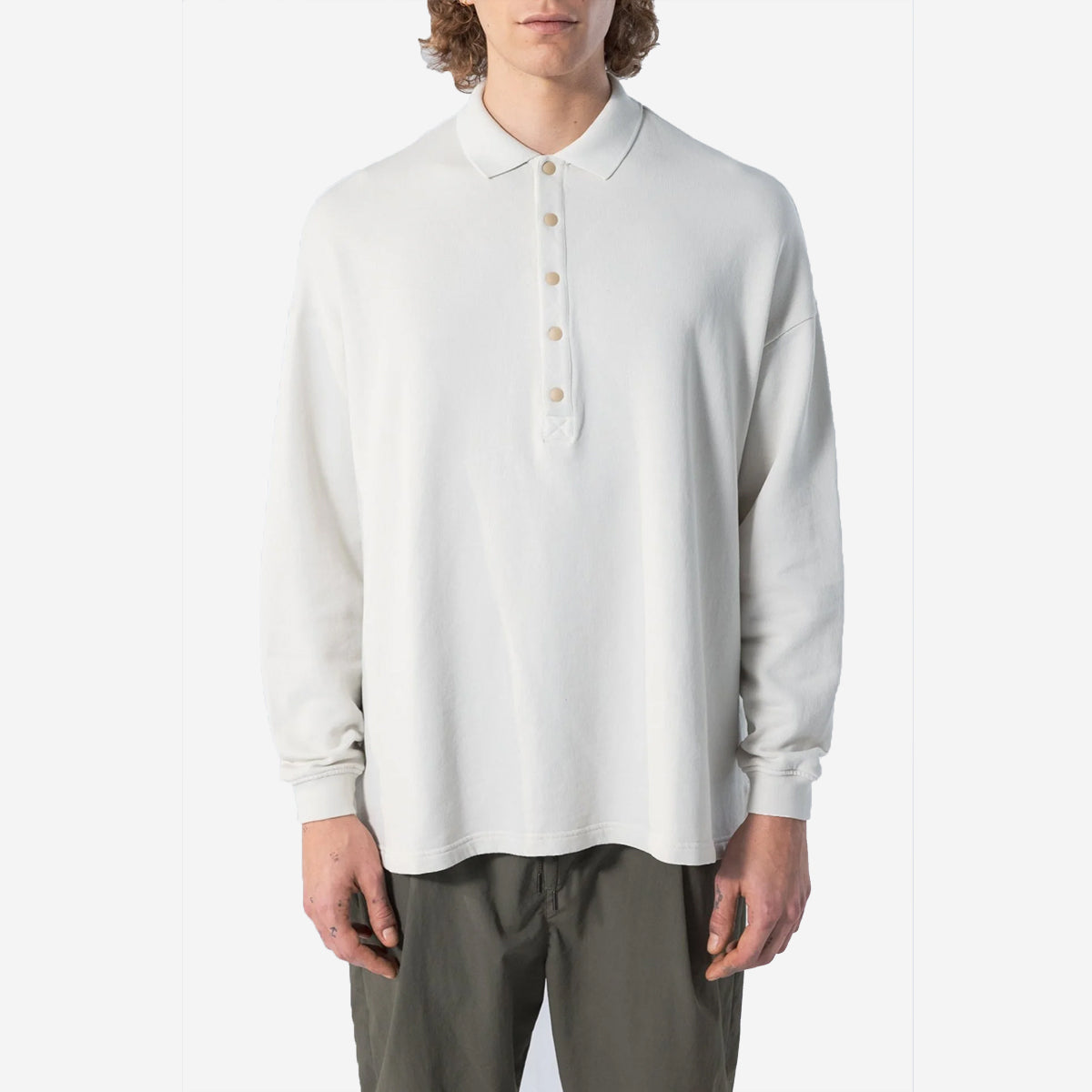 Oversized L/S Sweat Polo - Bone White