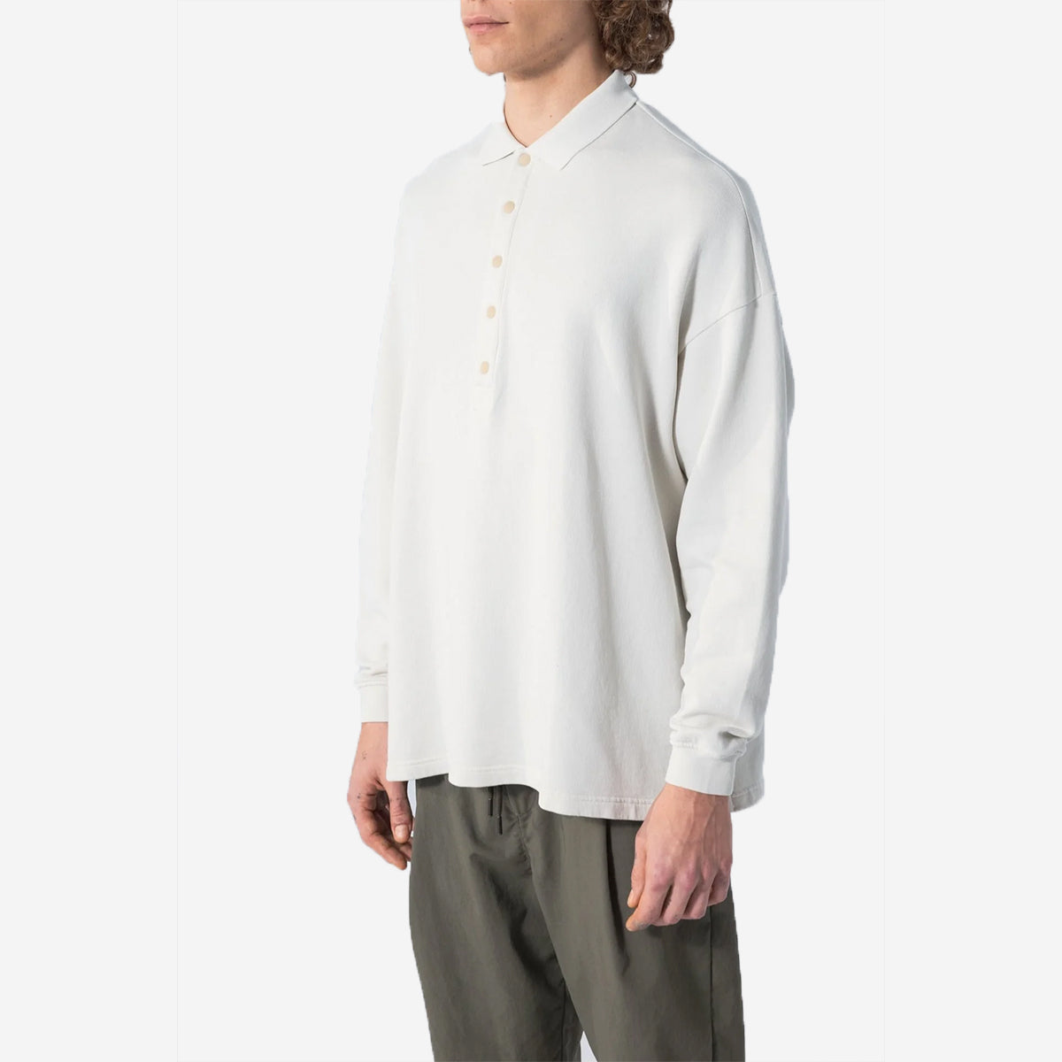 Oversized L/S Sweat Polo - Bone White
