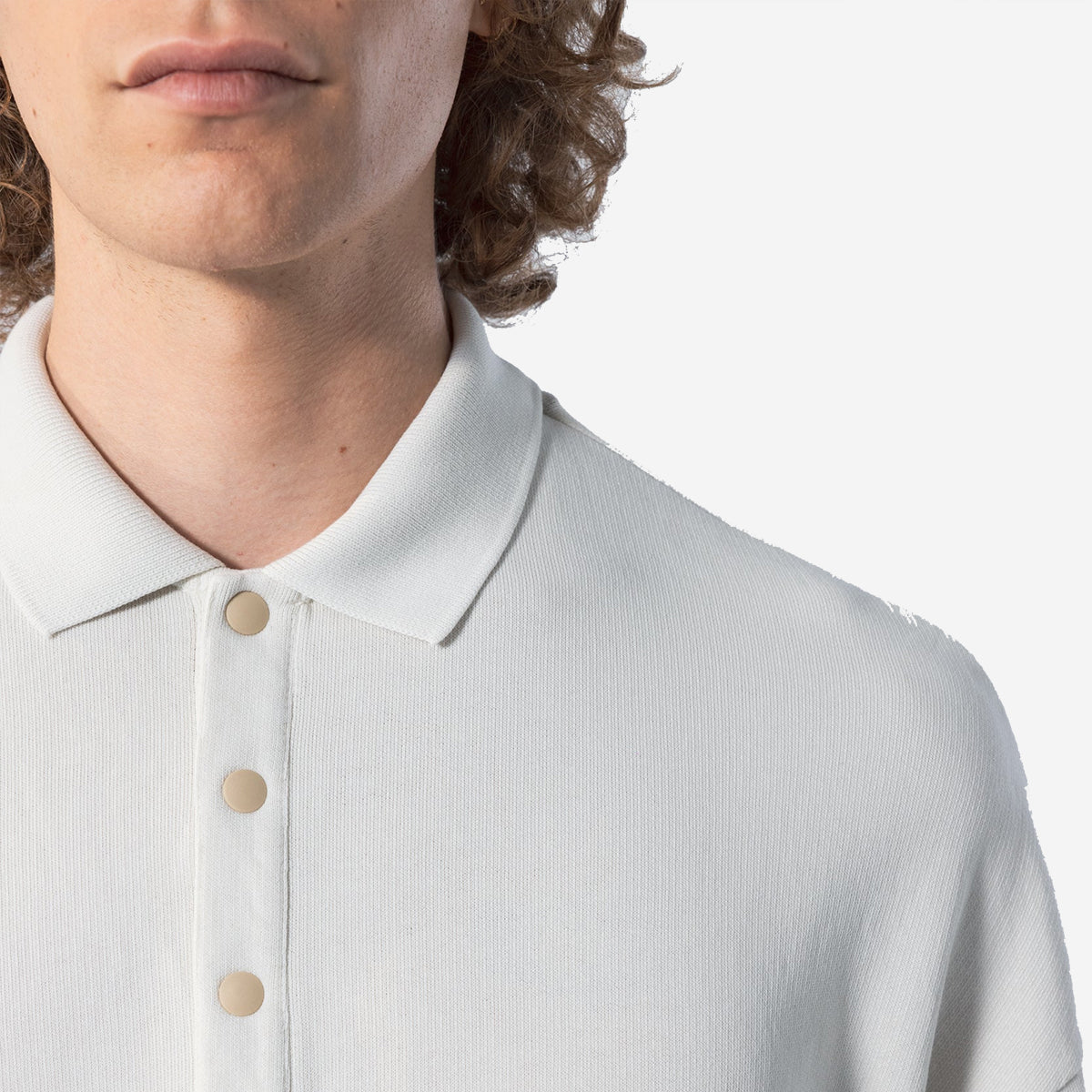 Oversized L/S Sweat Polo - Bone White