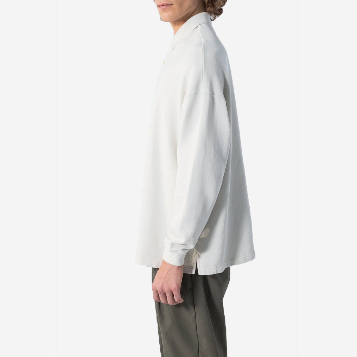 Oversized L/S Sweat Polo - Bone White