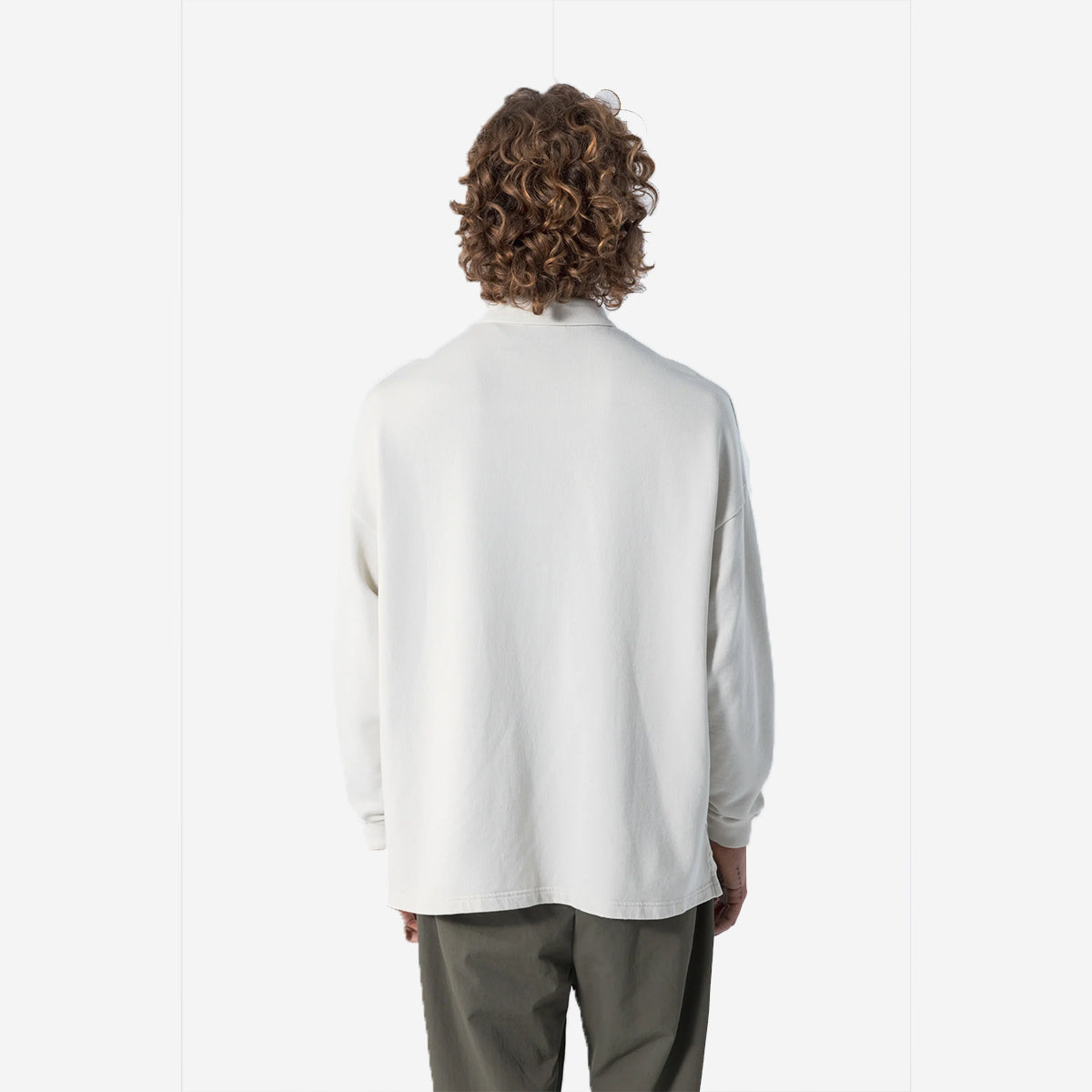 Oversized L/S Sweat Polo - Bone White