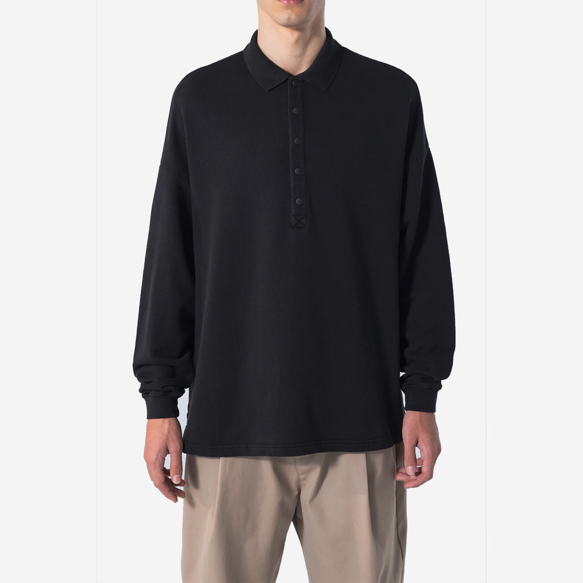 Oversized L/S Sweat Polo - Caviar Black