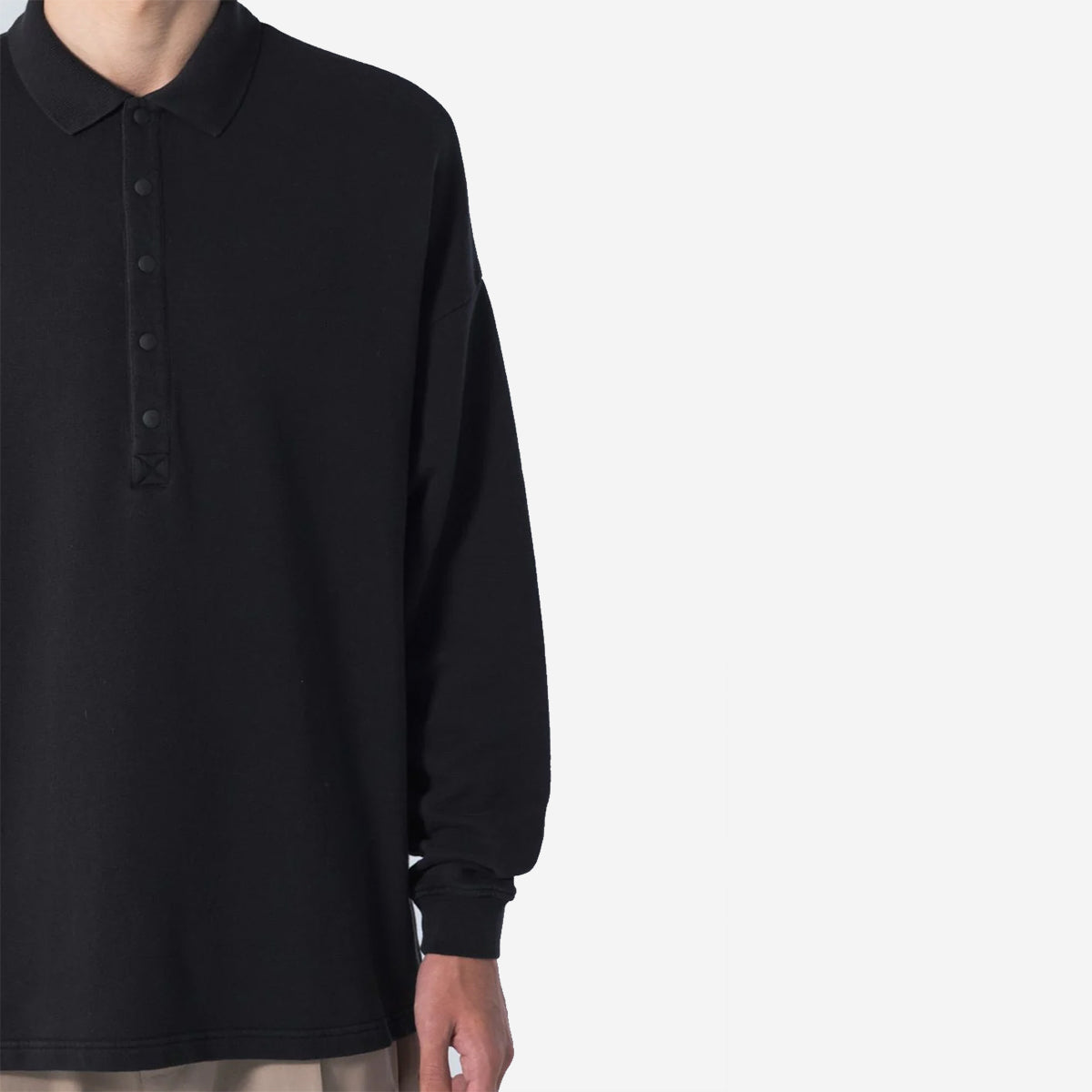 Oversized L/S Sweat Polo - Caviar Black