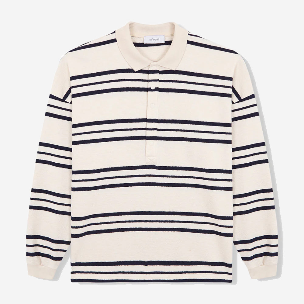 Oversized L/S Terry Polo - Navy Stripe