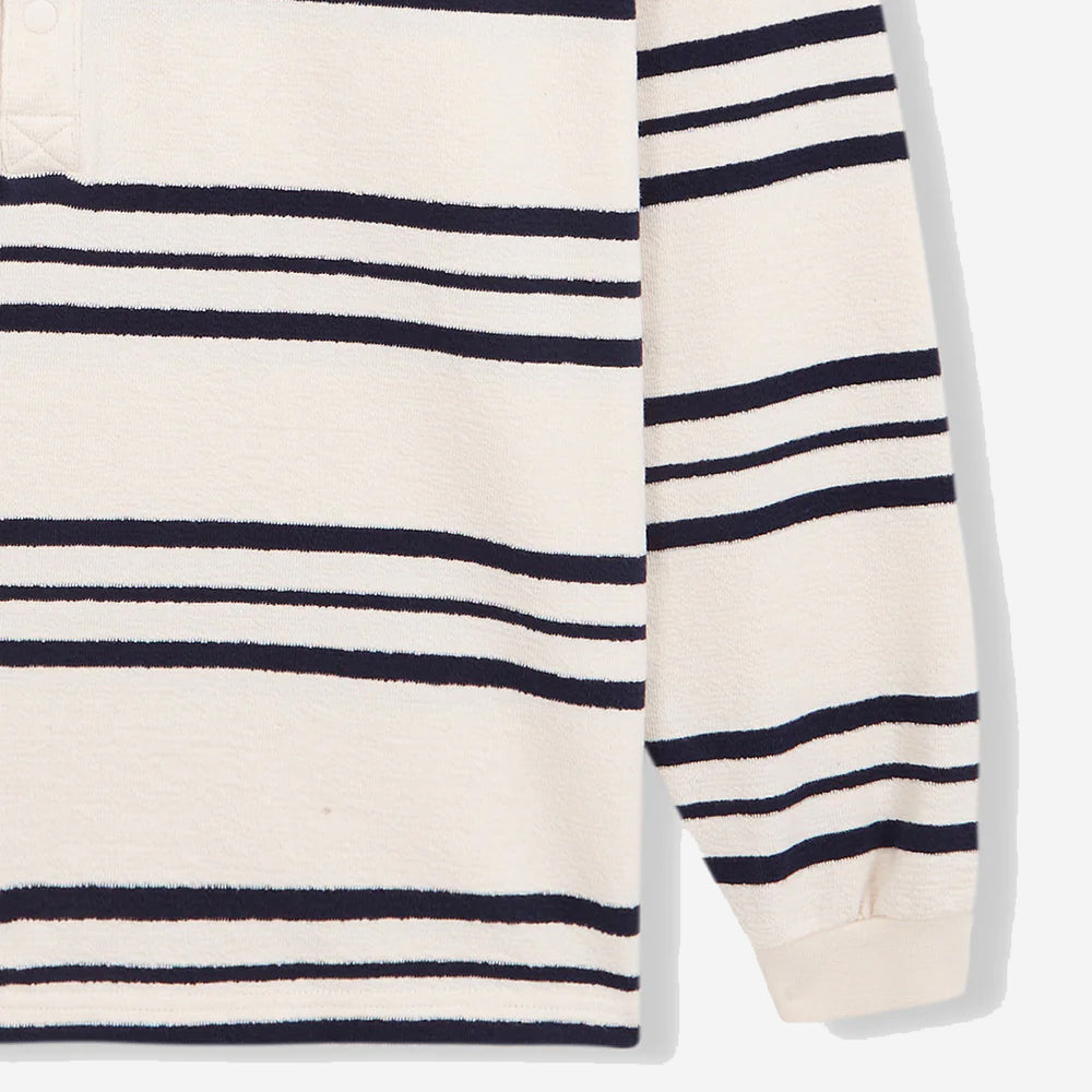 Oversized L/S Terry Polo - Navy Stripe