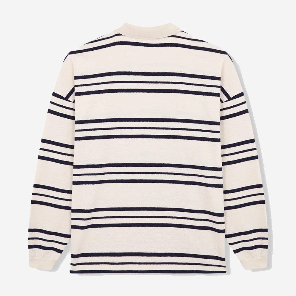 Oversized L/S Terry Polo - Navy Stripe