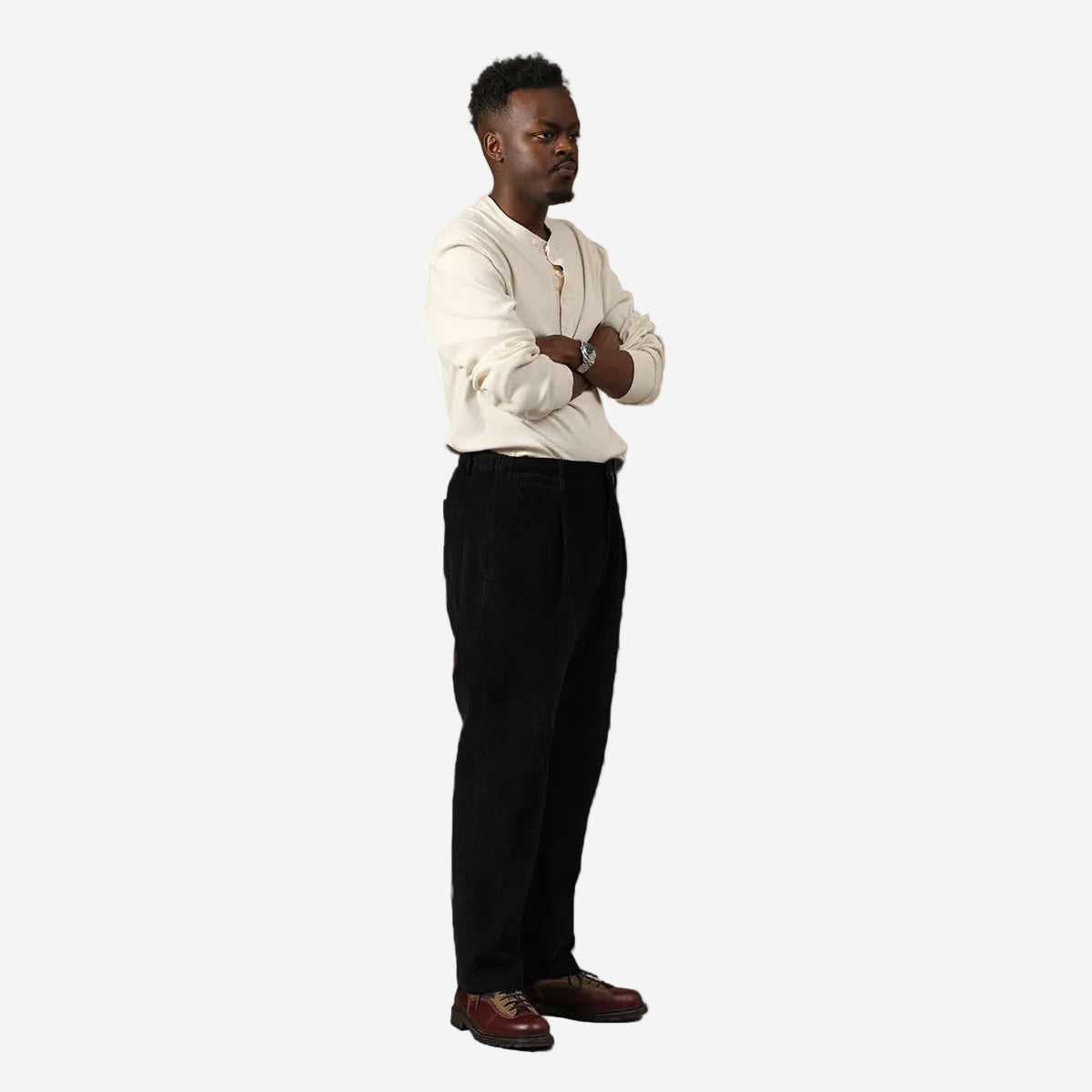Oxnard One Pleat Washed Corduroy Easy Pants - Black