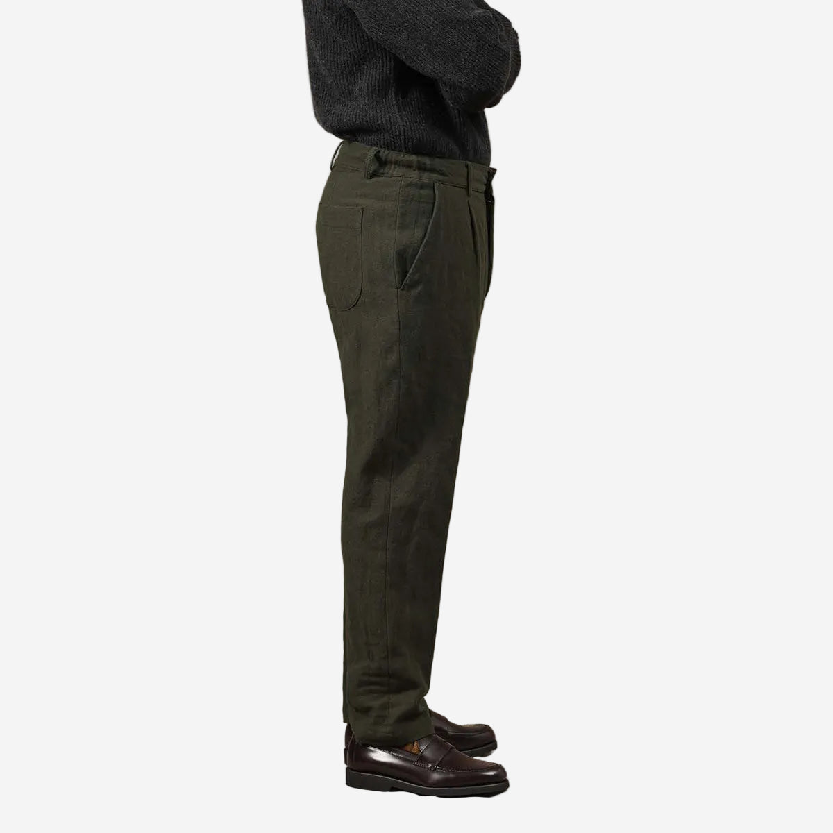 Oxnard One Pleat Herringbone Linen Wool Easy Pants - Green
