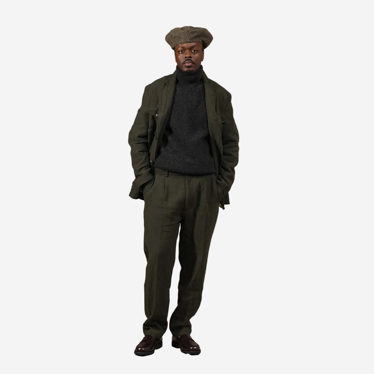 Oxnard One Pleat Herringbone Linen Wool Easy Pants - Green