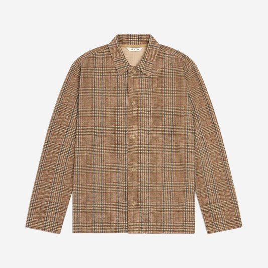Portree Printed Check Jersey Overshirt - Peat