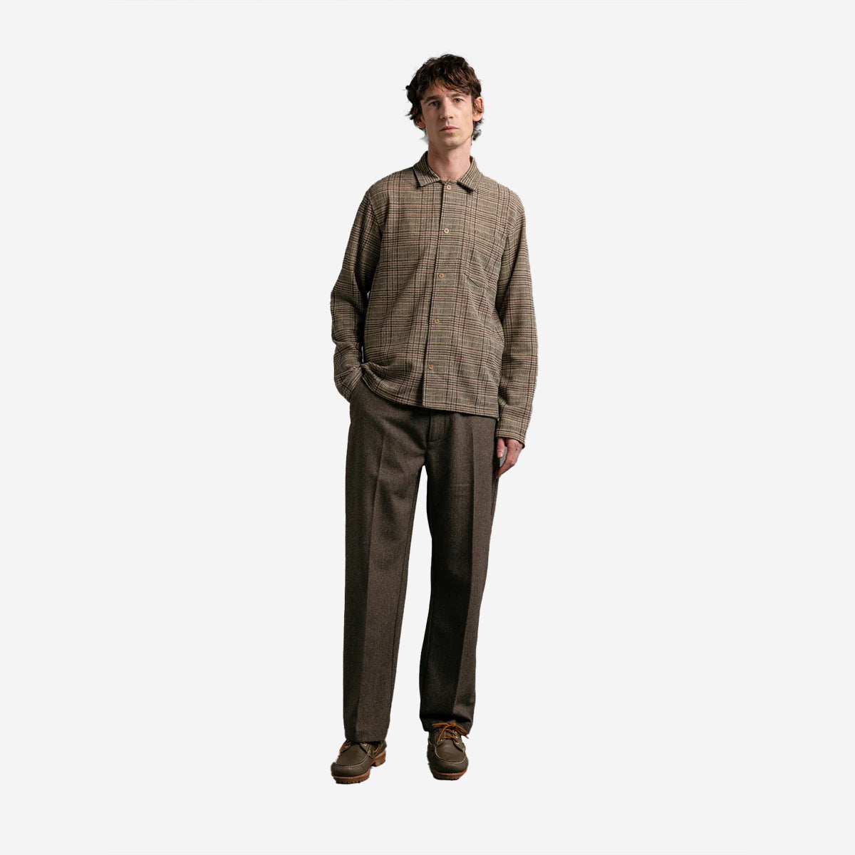 Portree Printed Check Jersey Overshirt - Peat