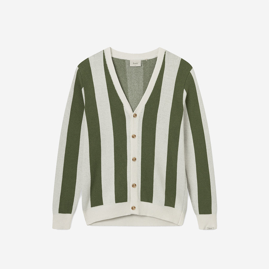 Sprout Wool Cashmere Stripe Cardigan - Cloud/Willow Green