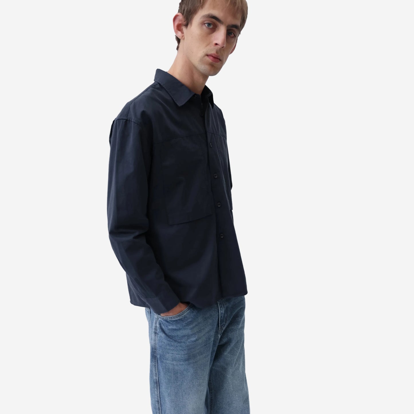 Panel Pocket Twill Shirt - Dark Navy