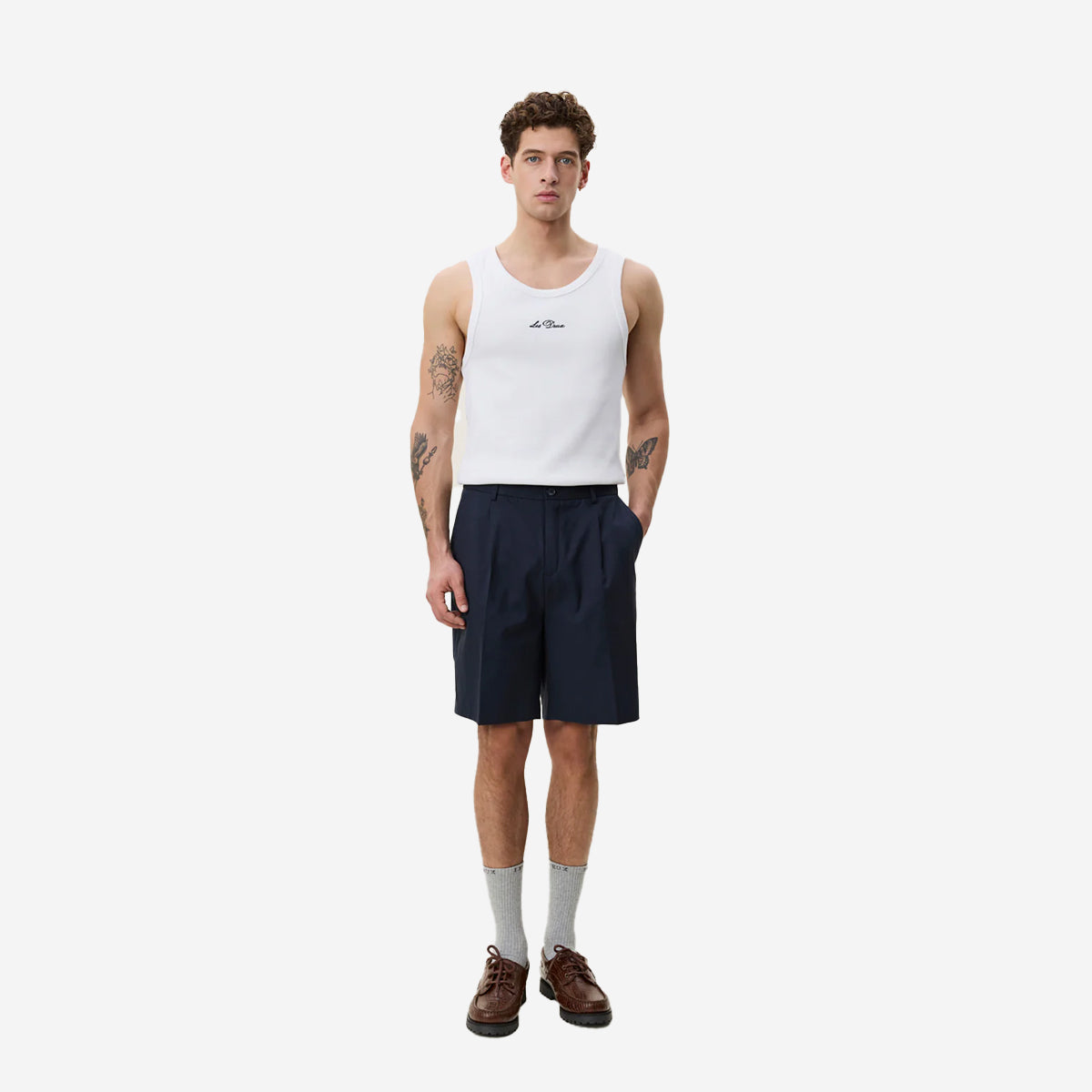 Pleated Twill Suit Shorts - Dark Blue Night