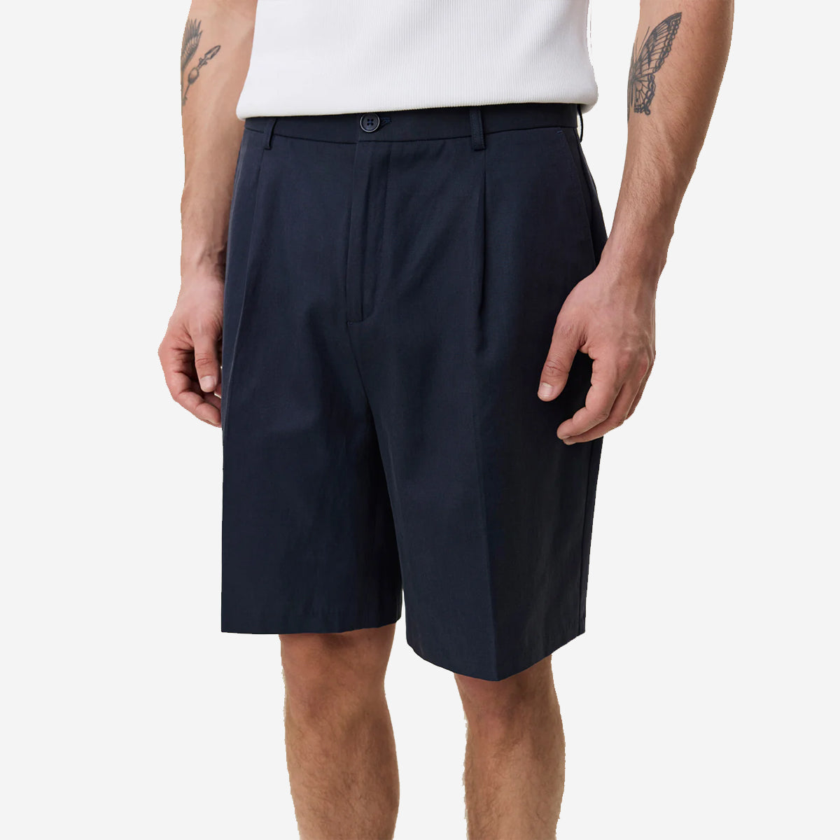 Pleated Twill Suit Shorts - Dark Blue Night