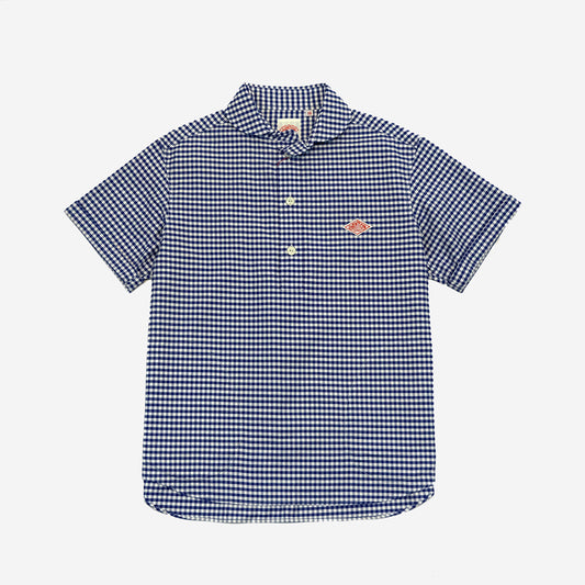 Pullover Round Collar S/S Oxford Pocket Shirt - Navy Gingham