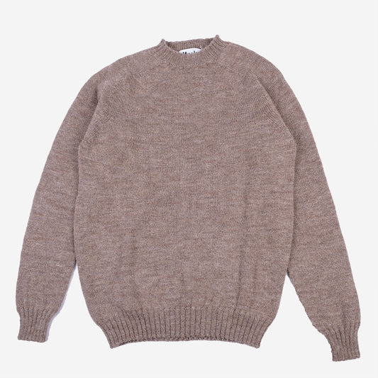 Pure Voe Shetland Wool Undyed Crew Sweater - Fawn