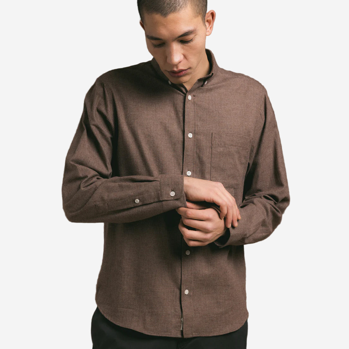 Raeburn Cotton Houndstooth Shirt - Taupe