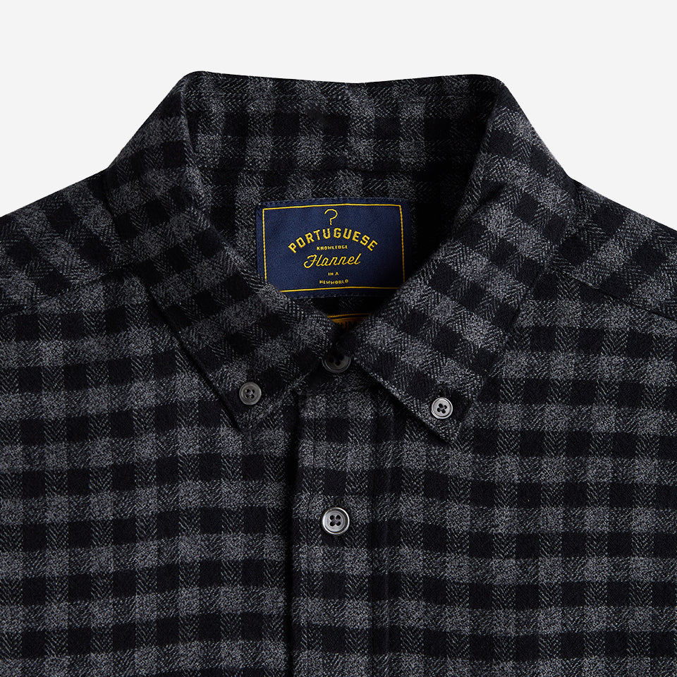 Roca Herringbone Check Flannel Shirt - Grey Charcoal