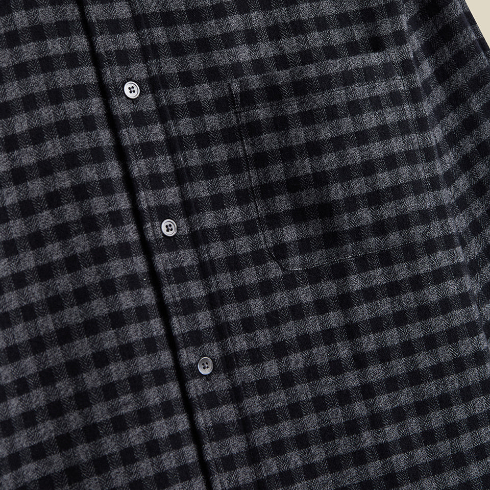 Roca Herringbone Check Flannel Shirt - Grey Charcoal