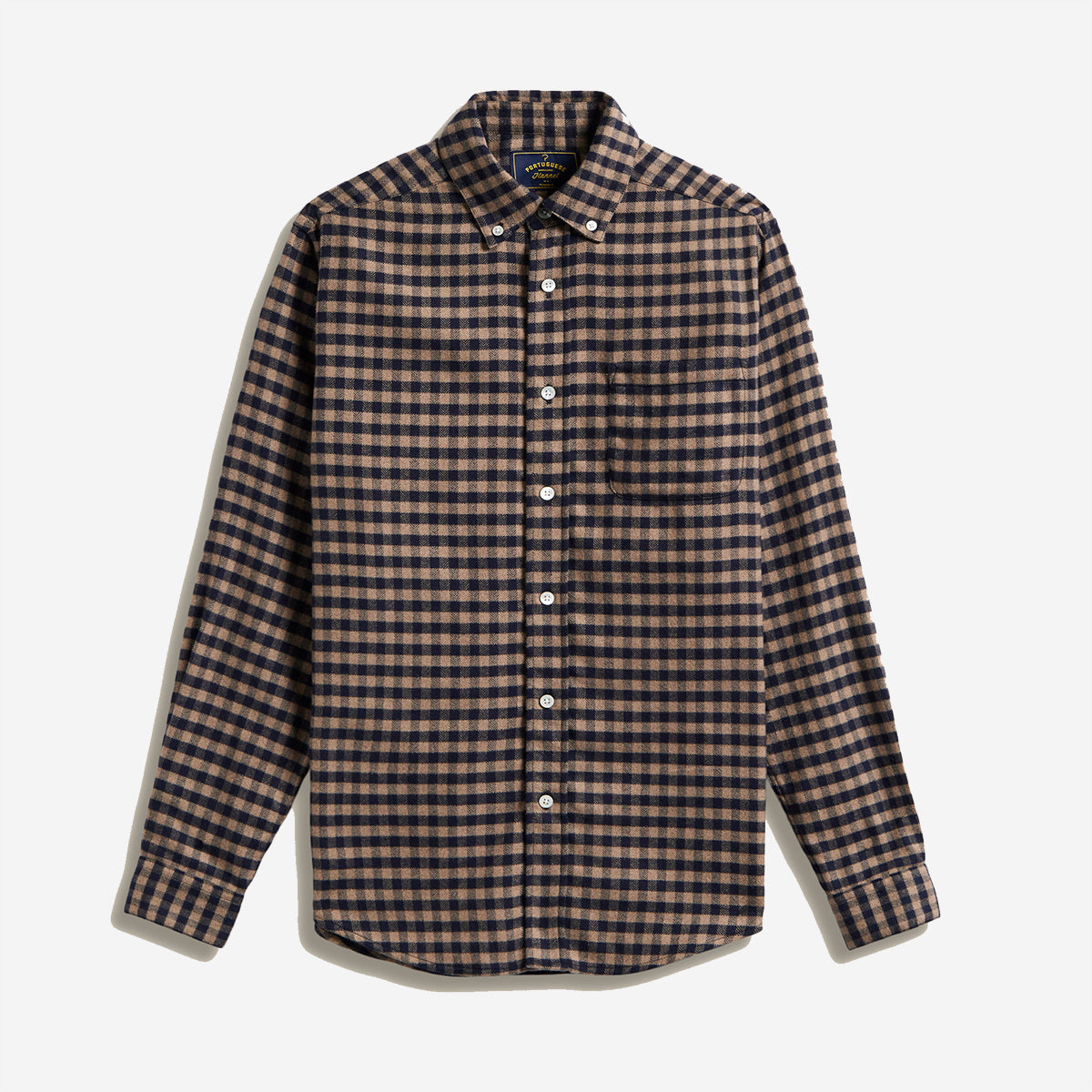 Roca Herringbone Check Flannel Shirt - Navy/Camel